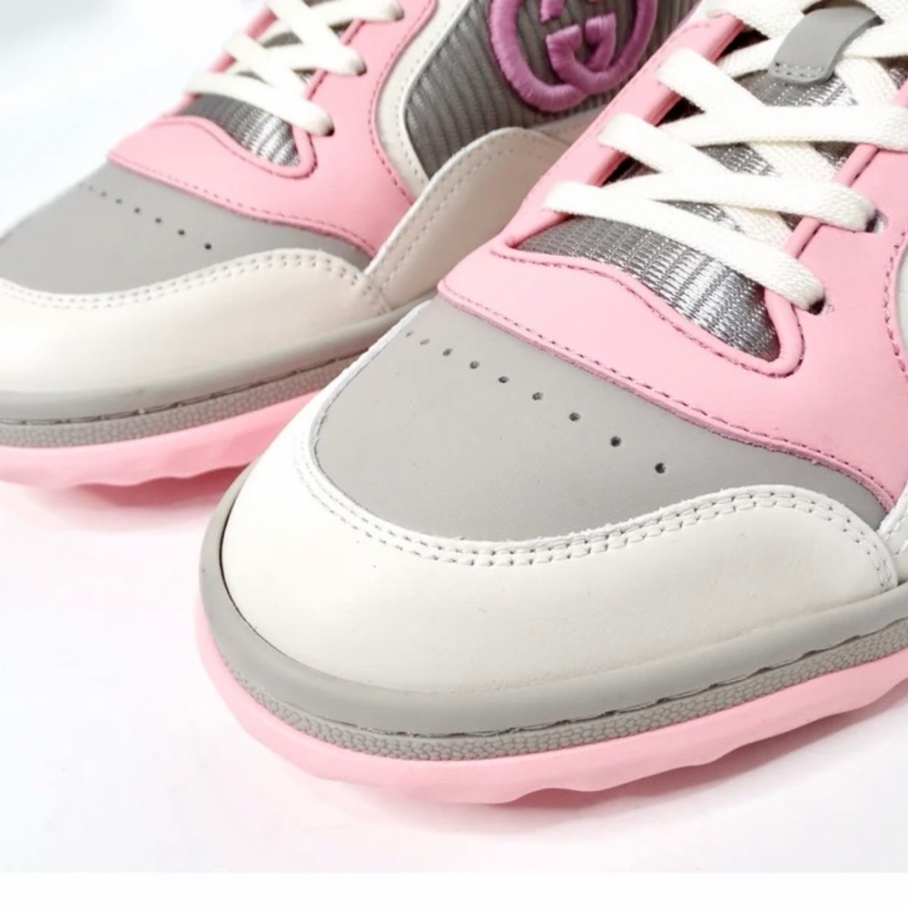 Gucci Mac80 Pink & Grey Calfskin Leather Sneakers - Picture 3 of 16